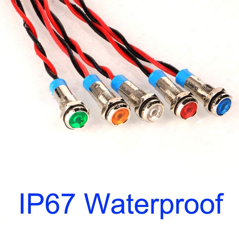 Gebildet 10pcs 6mm 1/4" AC/DC 12-24V LED Metal Indicator Light Waterproof Signal Lamp Pilot Dash Directional Car Truck Boat with Wire - Image 2